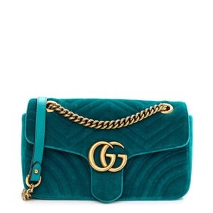 Authentic Gucci Velvet Matlasse Small Turquoise Handbag